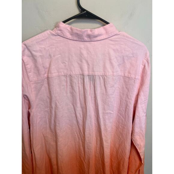 J. Jill Light Pink Collared Long Sleeve Ombre Tie Dye Linen Blend Blouse Size L - Picture 10 of 10